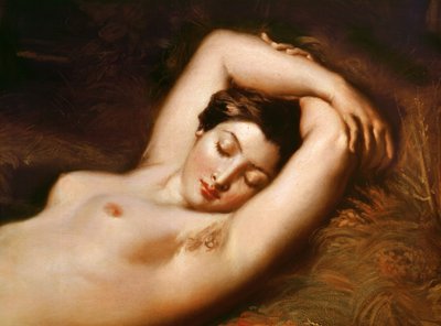 Um detalhe de Ninfa Adormecida da cabeça, 1850 óleo sobre tela de Théodore Chassériau